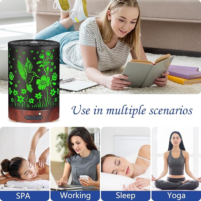 Essential Oil Diffuser- Aromatherapy Diffuser with7 Colors Light and Auto-Off for Women Metal Cool Mist Humidifier for Home and Office for Mom Women（Hummingbird） - Bloomnest