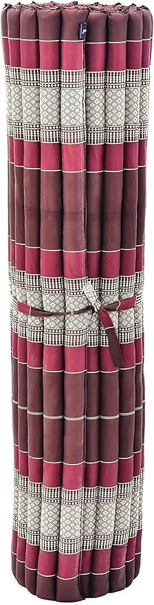 Leewadee - Foldable Floor Mattress - Japanese Roll Up Futon -Trifold Tatami Mat- Guest Floor Bed - Camping Mattress - Thai Massage Mat, Kapok Filled, 75 x 57 inches, Brown Red - Bloomnest