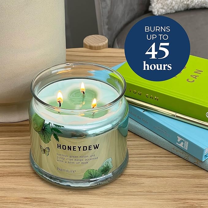 PartyLite Honeydew Scented, Notes of Green Melon, Juicy Ripe Mango and a Hint of Musk, 13.2oz 3-Wick Jar Candle, 45 Hour Burn Time, Luxurious Fragrance, Ideal for Gifting - Bloomnest