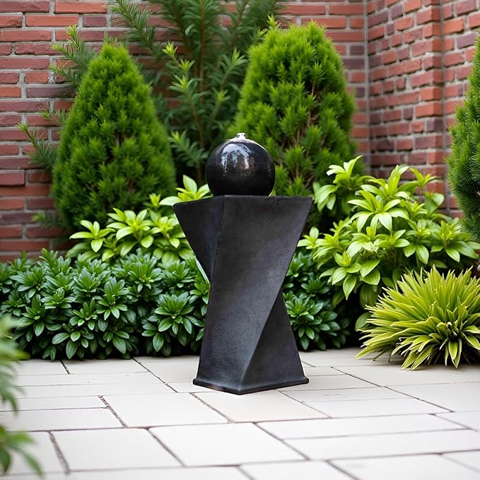 Black Sphere Water Fountain Outdoor –Unique Rotating Curve Design，Modern Zen Water Fountain for Garden, Patio, Indoor Floor Standing Decor,32.28'' Tall (Black) - Bloomnest