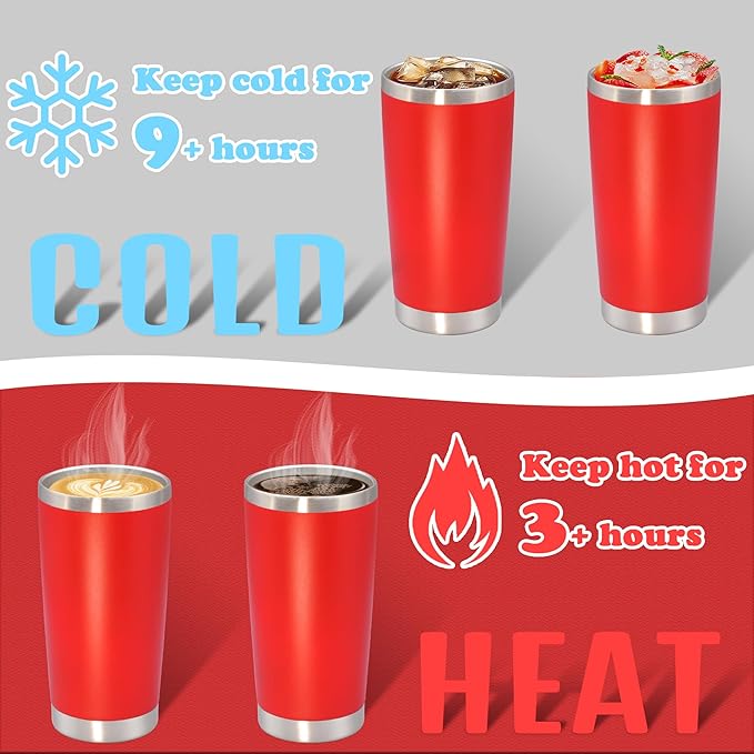 20 oz Tumbler with lid Double Wall Vacuum Insulated Tumblers Stainless Steel Coffee Mug Travel Coffee Tumbler Powder Coated Tumbler Cup Keep Hot&Cold - (Red 6 Pack) - Bloomnest