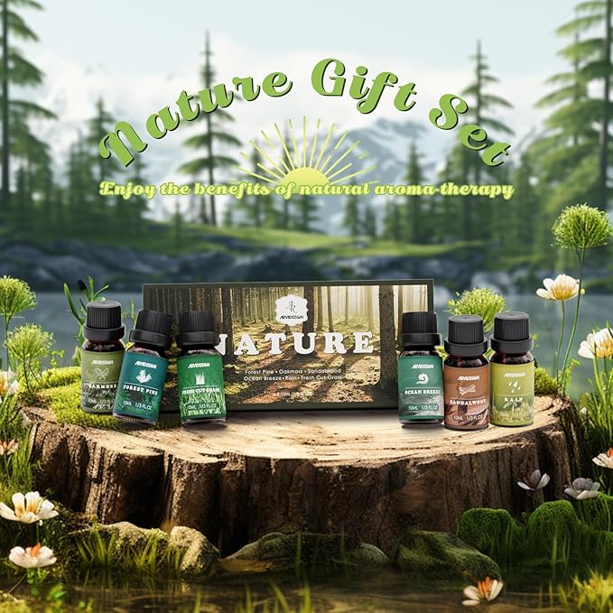 Nature Essential Oils Set, ARVIDSSON Natural Fragrance Oils for Candle Making, Fresh Cut Grass, Ocean Breeze, Rain, Pine, Sandalwood, Oakmoss, Diffuser Scented Oils - Bloomnest