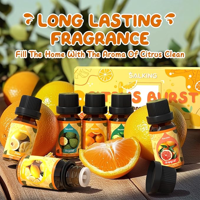 SALKING Citrus Burst Essential Oil Set, Premium Fragrance Oil for Diffuser, Scented Oil Gift Set for Soap Candle Making - Sweet Orange, Bergamo, Lemon, Grapefruit, Lime, Yuzu - Bloomnest