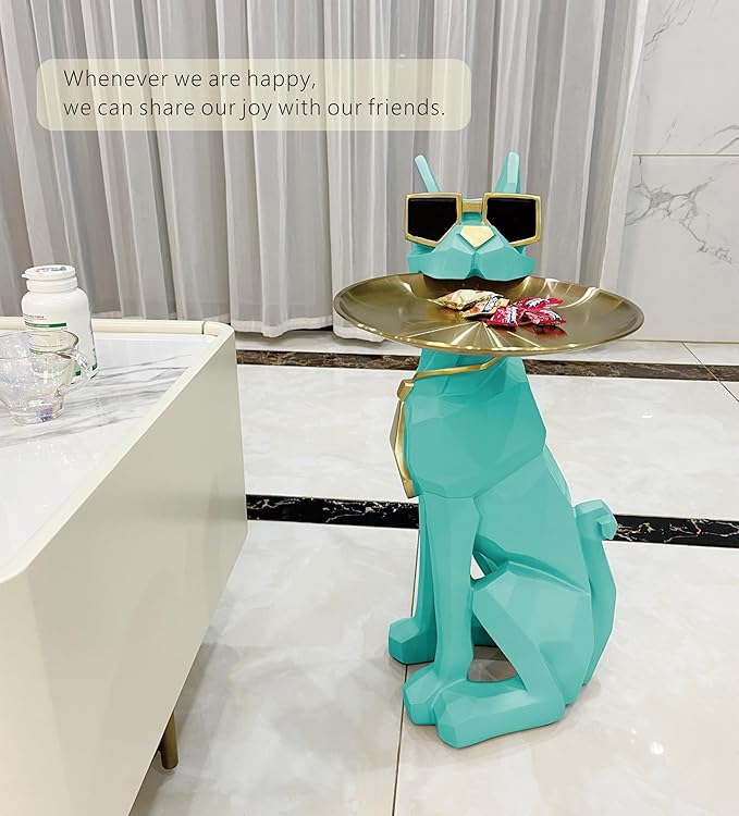 Beautiful and Elegant Decorative Pieces for Home, Dog Side Table with Tray and Storage，Dog 3D Sculpture Coffee Table Unique Home Decor (Green) - Bloomnest