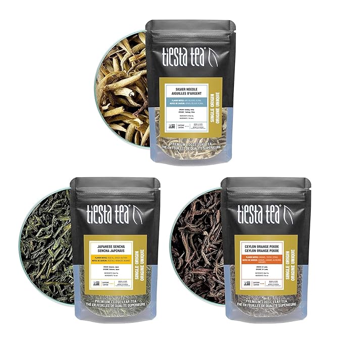 Tiesta Tea - Single Origin Tea Sampler Dry Flight Set, Loose Leaf, High to Low Caffeine, Makes Hot & Iced, Assorted Brew Sets with Green, White, Black & Oolong, 7 Resealable Sample Pouches - Bloomnest