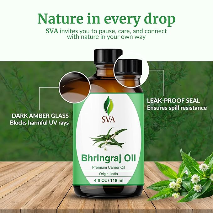 SVA Bhringraj Premium Carrier Oil 4oz (118ml) With Dropper for Hair Oiling, Scalp Massage & Skin Care - Bloomnest
