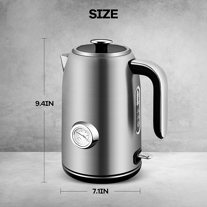 Pukomc Electric Kettle,1.7L Stainless Steel Electric tea kettle with Temperature Gauge, Fast Boiling, Auto Shut - off, BPA - Free, Boil - Dry Protection, (Silver) - Bloomnest