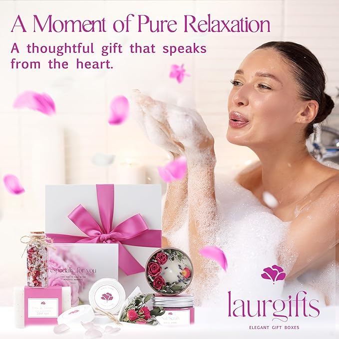 Valentine’s Day Spa Gift Set for Women – Romantic Rose & Jasmine Self Care Gift Box with Candle, Soap & Bath Treats – Pink Valentine Gift for Her, Wife, Girlfriend or Mom - Bloomnest