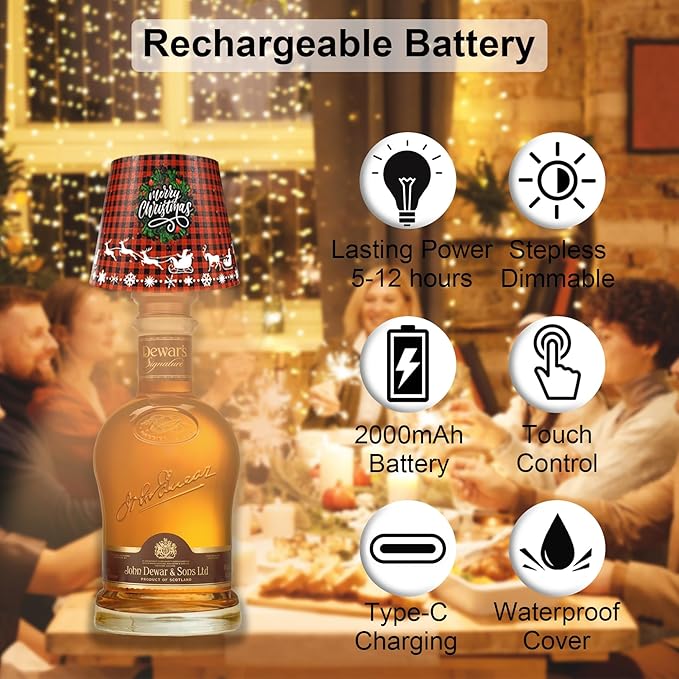 Wireless Bottle Lamp-Christmas Wine Bottle Lights with Touch Dimming,3 Color Temperatures Table Lamps, 2025 New Rechargeable LED Lamp Shade for Home, Bar, Restaurants and Outdoor Use - Bloomnest