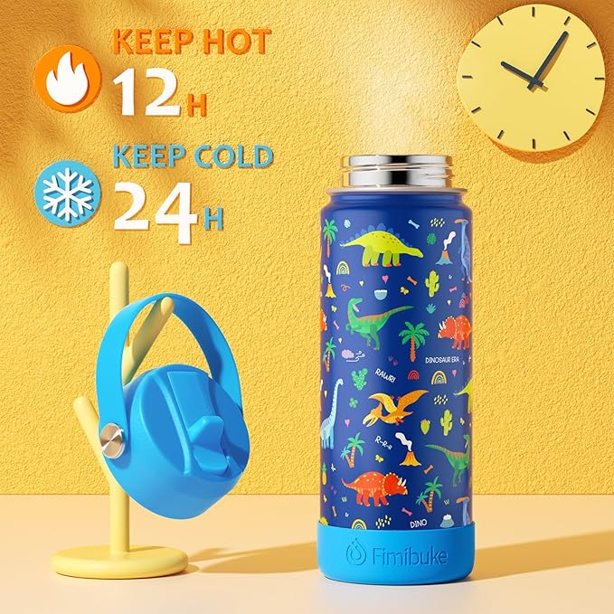 Fimibuke Kids Insulated Water Bottle, 18oz BPA FREE Kids Cups with Straw Double Wall Vacuum Tumbler 18/8 Stainless Steel Leak Proof Toddler Water Bottle for School Boys Girls (2 Pack, Game+Space) - Bloomnest
