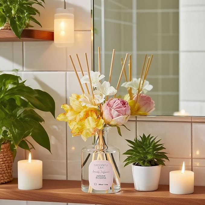 Chloefu Lan Flowers Reéd Diffuser for Girls Room Decor, 6.7oz with 9 Sticks, Jasmine Blossom Scent Diffusers for Home, Scentsy Home Fragrance, Scented Oils, Home & Bathroom Décor - Bloomnest