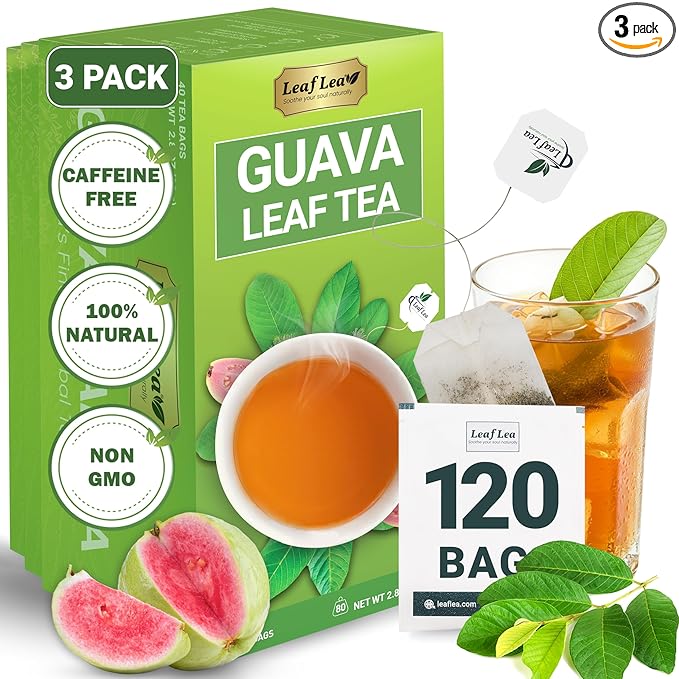 LeafLea 120 Guava Leaf Tea Bags, Premium Natural Herbal Tea, 100% Hojas De Guayaba, Caffeine-Free, Non-GMO, Supports Digestion & Immune Health, Packed with Natural Goodness - Bloomnest