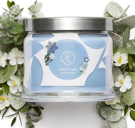 PartyLite 3-Wick Jar Candle, Highly Fragranced Clean Burning Glass Candle, 25-45 Hours Burn Time (Snowflakes & Cotton) - Bloomnest
