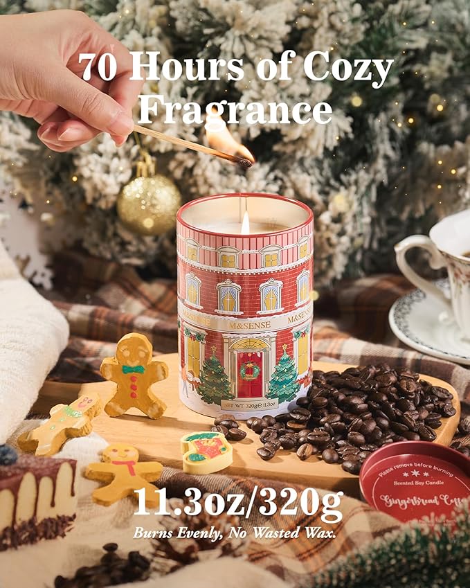 M&SENSE Gingerbread Coffee Christmas Candles, Warm Scented Holiday Candle with Gingerbread Cookie, Chocolate & Coffee Bean, Soy Wax 11.3oz 70 Hour Clean Burn, Cozy Winter Home Decor, Christmas Gifts - Bloomnest