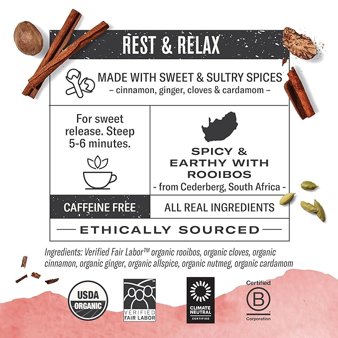 Numi Organic Rooibos Chai Tea, 18 Herbal Bags, Microplastic Free, Rich Flavor with Cinnamon, Allspice & Ginger, Caffeine Free (Pack of 2) - Bloomnest