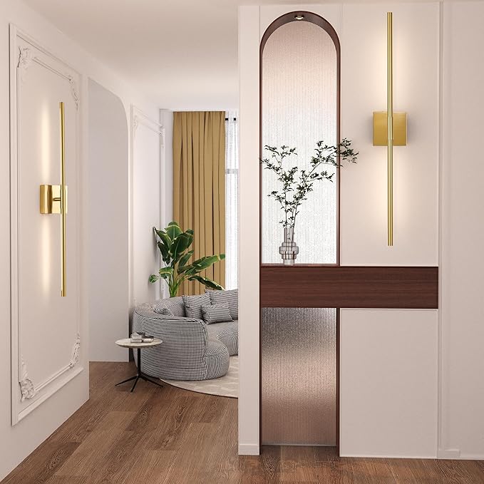 31.5 Inch Battery Operated Wall Sconce Set of Two, 8000mAh USB Rechargeable Wall Sconce with Remote Control, 360°Rotate Dimmable 3000K-6000K LED Wall Lights for Living Room, Hallway, Bedroom, Gold - Bloomnest