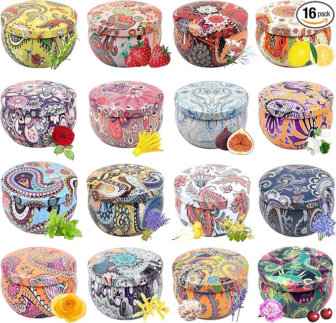 Scented Candles Gift Set, Natural Soy Wax Portable Travel Tin with Strongly Fragrance Essential Oils for Stress Relief and Aromatherapy - 16 Pack - Bloomnest