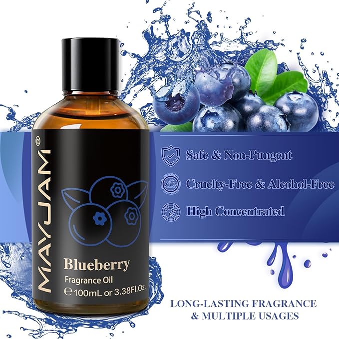 MAYJAM 100ML/3.38FL.OZ Blueberry Fragrance Oils with Glass Dropper, Essential Oils for Diffusers for Home, Long Lasting Scented Oils for Diffusers Soap Candle Making - Bloomnest