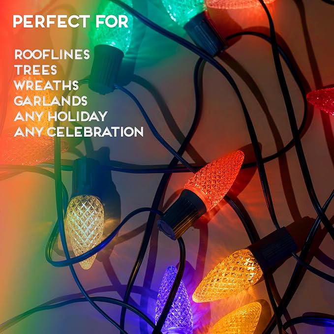 HLO Lighting Set of 500 Multicolor (Red Green Blue Yellow Orange) C9 Faceted LED Christmas Light Bulbs for Indoor & Outdoor Use | Durable Replacement Bulbs - Bloomnest