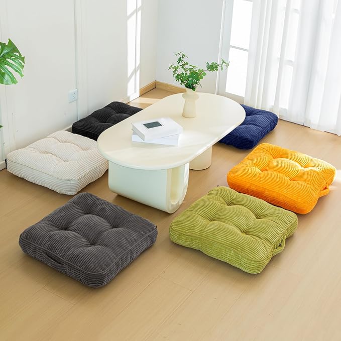Washable Floor Pillow Cushion for Adults, Meditation Cushion Pillow, Large Square Floor Sitting, Removable Tufted Corduroy Cover, for Tatami Living Room or Yoga, 22x22 Inch, 2Pack, Machine Washable - Bloomnest