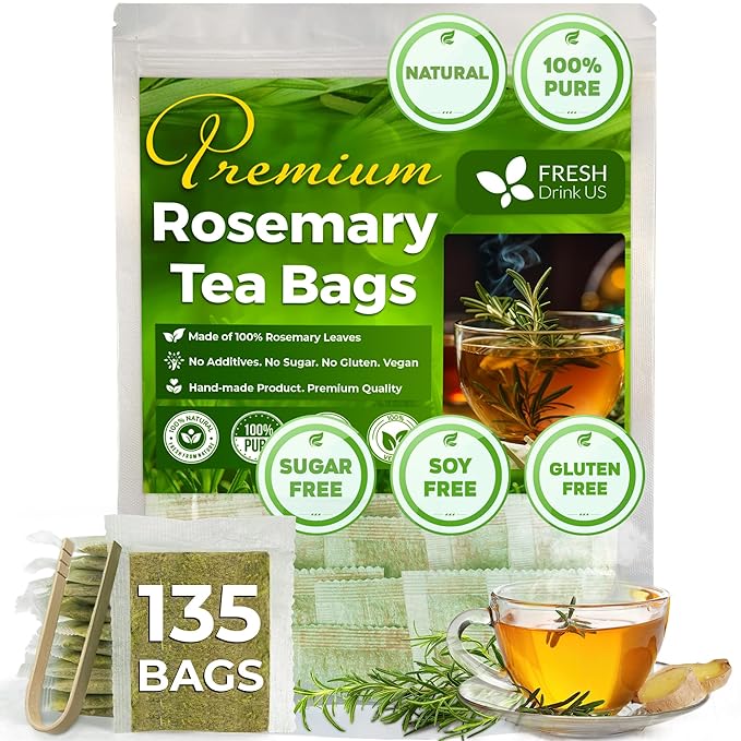 FreshDrinkUS, Premium 135 Rosemary Leaf Tea Bags, 100% Natural and Pure Rosemary Dried Leaves, Pure Rosemary Herbal Tea, No Additives, No Caffeine, No Gluten, Vegan. (135 Tea Bags) - Bloomnest