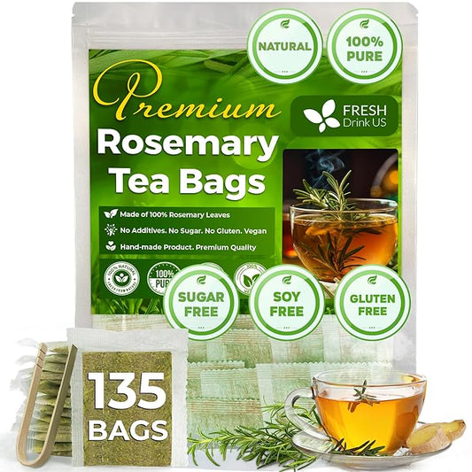 FreshDrinkUS, Premium 135 Rosemary Leaf Tea Bags, 100% Natural and Pure Rosemary Dried Leaves, Pure Rosemary Herbal Tea, No Additives, No Caffeine, No Gluten, Vegan. (135 Tea Bags) - Bloomnest