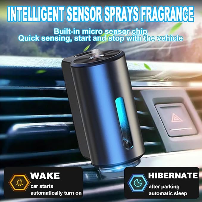 Smart Car Air Freshener, Car Air Freshener Diffuser, Rechargeable Cars Aroma Diffuser, 3 Levels of Adjustable Intelligent Cars Diffuser with 3 Bottles of Cologne - Bloomnest