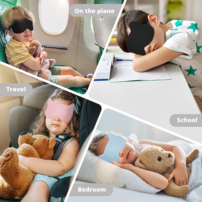 3D Kids Sleep Eye Mask: 3D Contoured Cup Sleeping Masks, Blindfold Sleep Eye Cover with Adjustable Strap, Memory Foam Lightweight Night Eyeshade for Boys Girls Teens (Gray) - Bloomnest
