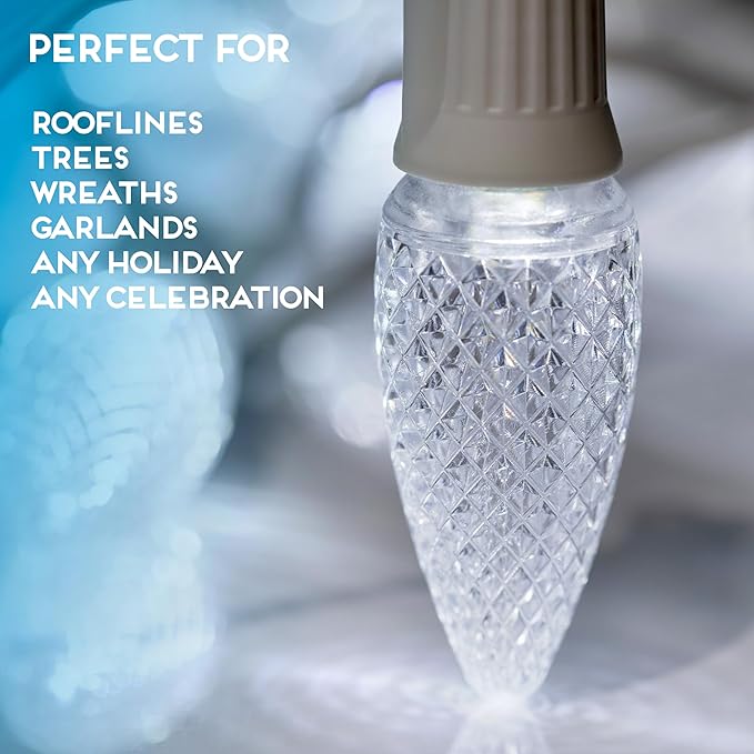 HLO Lighting Set of 500 Cool White C9 Faceted LED Christmas Light Bulbs for Indoor & Outdoor Use | Durable Replacement Bulbs - Bloomnest