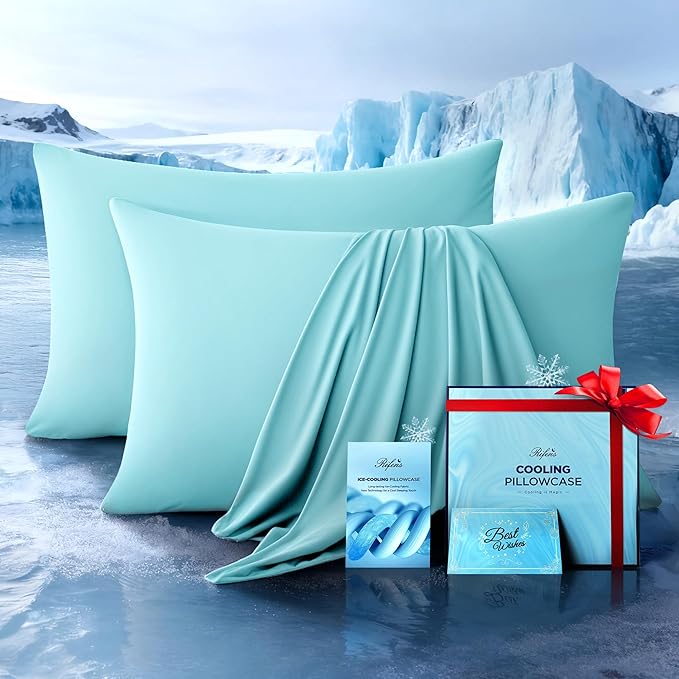 Ultra-Chill Cooling Pillowcase Set of 2 for Hot Sleepers, Softer Than Silk Pillow Cases for Protecting Hair & Skin, Breathable Bed Pillow Covers w/Zipper, Gifts for Women Men (Mint Blue, King) - Bloomnest