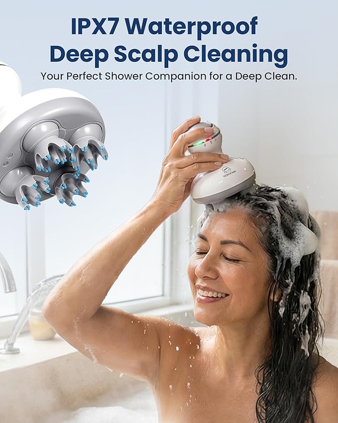 COMFIER Electric Cordless Hair Scalp Massager with Kneading 84 Massage Nodes, Handheld Portable Head Scratcher Massager for Hair Growth, Deep Clean and Stress Relax, Gifts for Men Dad COMFIER