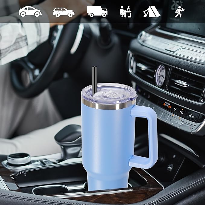 DOMICARE 40 oz Tumbler with Handle and Straw, Stainless Steel Tumbler with Lid and Straw, Reusable Vacuum Insulated Cup, Travel Coffee Mug, Blue, 4Pack - Bloomnest