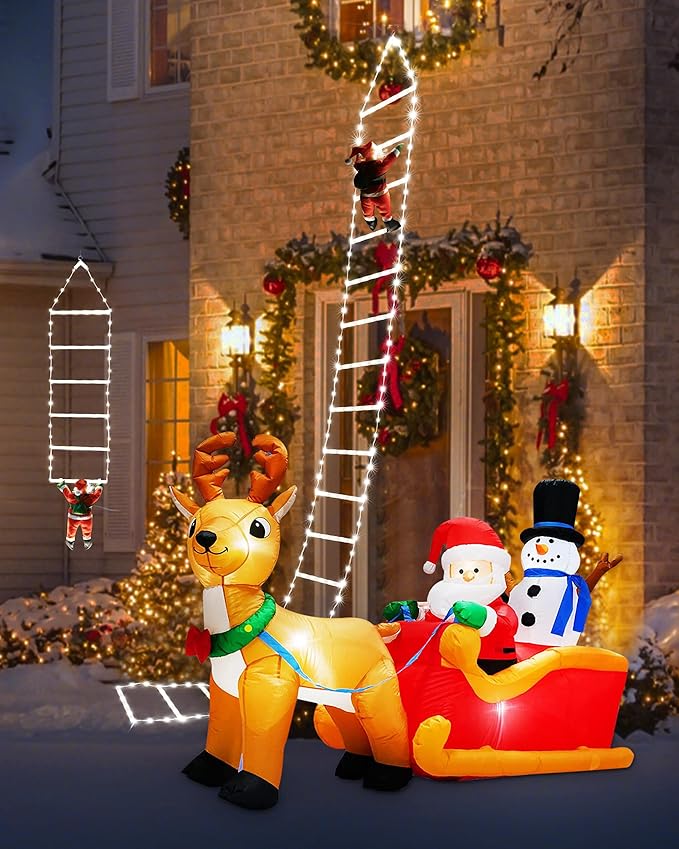 Toodour LED Christmas Lights - 10ft Christmas Decorative Ladder Lights with Santa Claus, Xmas Decorations Light for Indoor Outdoor, Window, Garden, Home, Wall, Xmas Tree Decor - White - Bloomnest