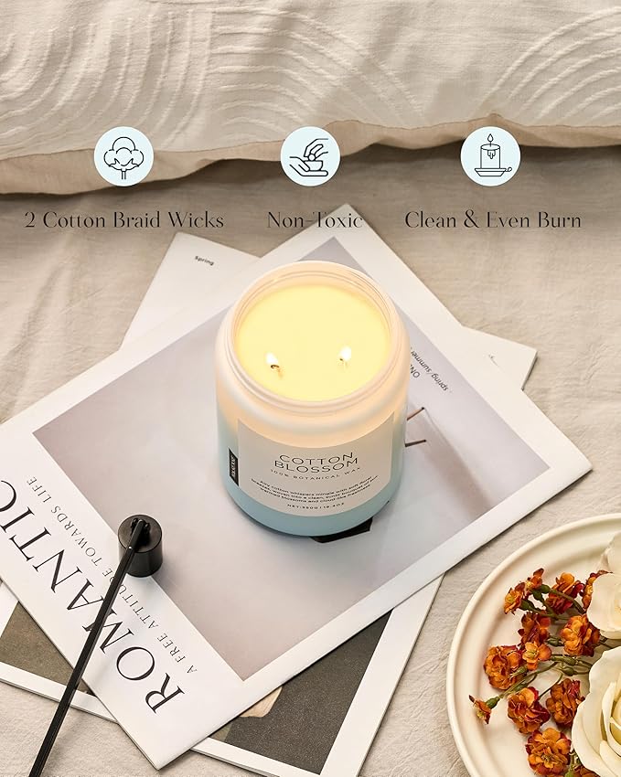 M&SENSE Clean Cotton Scented Candle - 19.4oz Natural Soy Wax Clean Cotton Blossom Scent Non Toxic Candle, 110-Hour Slow Burning 2-Wick Aromatherapy Home Fragrance Gifts for Home Decor - Bloomnest