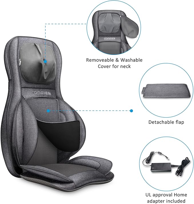 COMFIER Neck Back Massager with Heat, Compression 2D/3D Shiatsu Massager Chair Pad, Multiple Settings Massage Seat for Full Body Office Home Use - Bloomnest