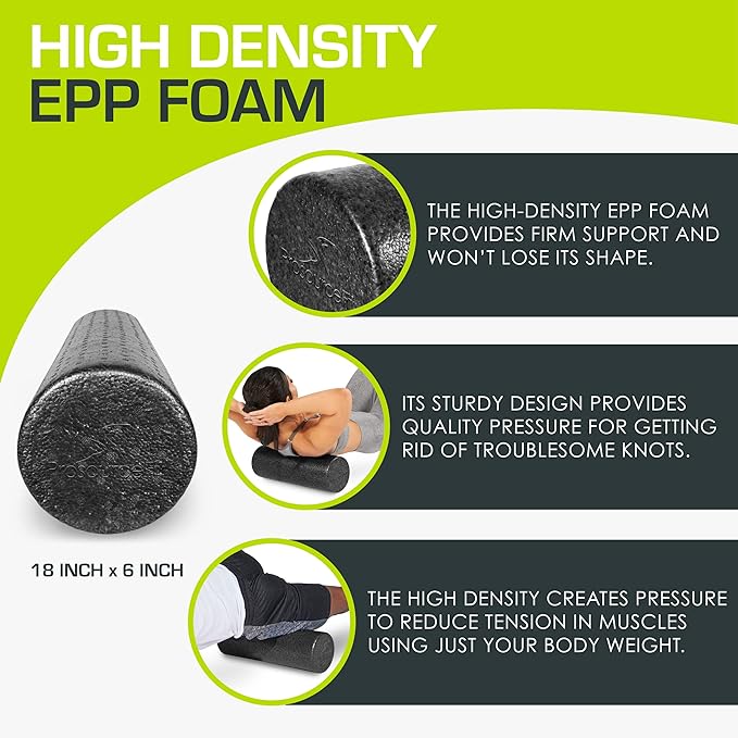 ProsourceFit High Density Foam Rollers 12 - inches Long, Firm Full Body Athletic Massage Tool for Back Stretching, Yoga, Pilates, Post Workout Muscle Recuperation, Black/Blue - Bloomnest