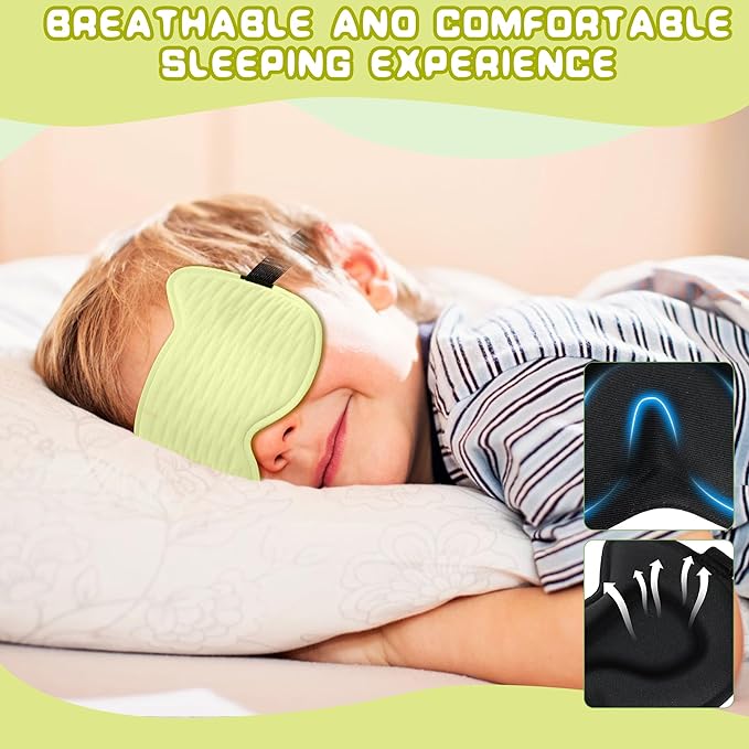Kids Sleep Mask Eye Mask: 3D Contoured Cup Sleeping Masks, Blindfold with Adjustable Strap, Kids Eye Cover for Boys, Girls, Teens, Pressure-Free with Memory Foam Face Mask for Sleeping (Yellow) - Bloomnest