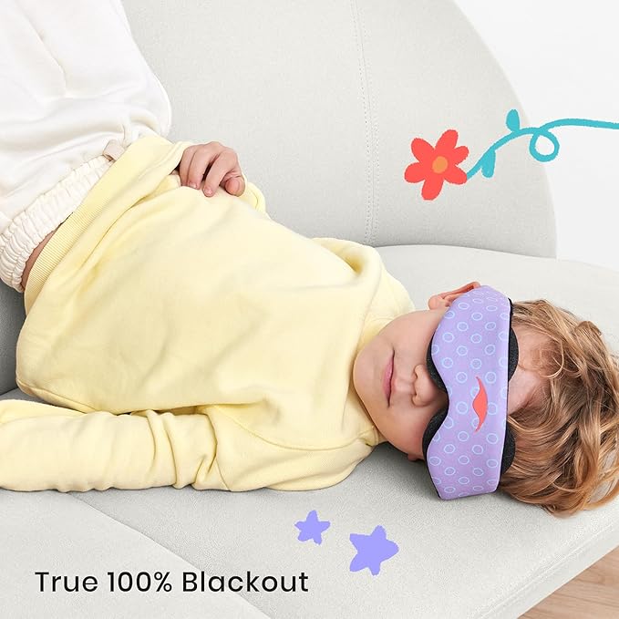 Manta Kids Sleep Mask - Comfy & Cute Blackout Sleeping Mask with Adjustable Eye Cups, Soft & Breathable Machine Washable Kids Eye Mask for Girls, Boys, Toddler Aged 6+ (Periwinkle) - Bloomnest
