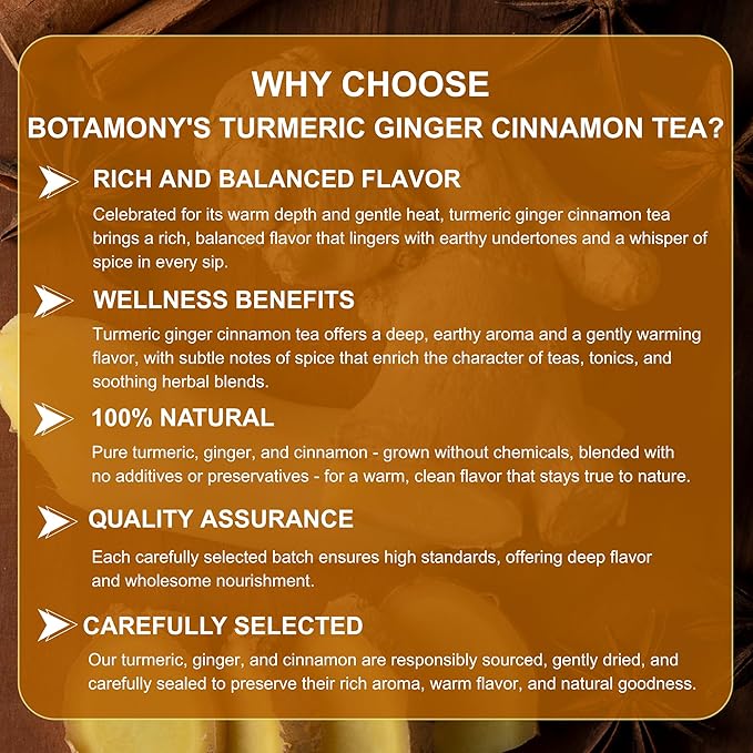 BOTAMONY, Premium 65 Turmeric Ginger Cinnamon Blend Tea Bags, Support Weight, Skin and Sleep, 100% Natural & No Additives & Caffeine Free - Bloomnest