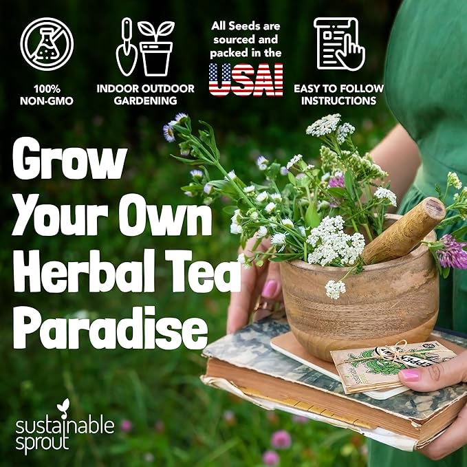 Sustainable Sprout Medicinal Tea Seeds, 8 Variety Pack Herbal Tea Heirloom Seeds, Catnip, Lavender, Peppermint, Lemon Balm, Bee Balm, Echinacea, Sage & Chamomile for Planting, Homesteading Essentials - Bloomnest