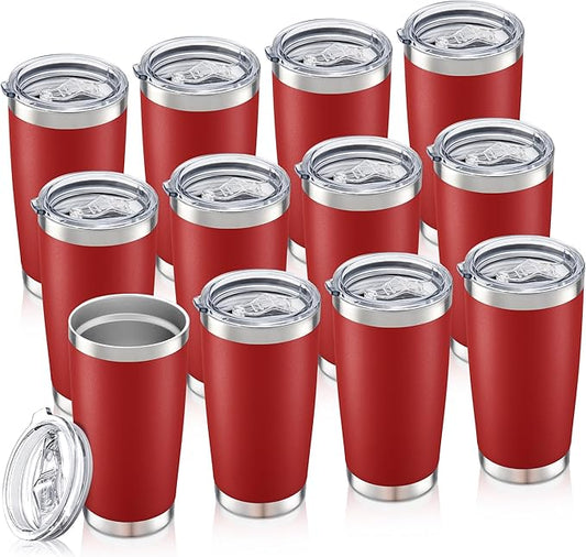 20 oz Tumbler Bulk with Lid Stainless Steel Insulated Tumblers Double Wall Vacuum Coffee Mug Powder Coated Tumbler Cups for Cold and Hot Drinks, Wine Red, 12 pack