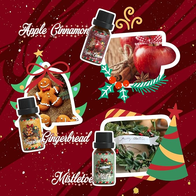 SALUBRITO Christmas Fragrance Oils Set, Winter Essential Oils for Diffuser, Candle Making, Scented Oils Gift - Candy Cane, Christmas Tree, Christmas Pudding, Apple Cinnamon, Gingerbread, Mistletoe - Bloomnest