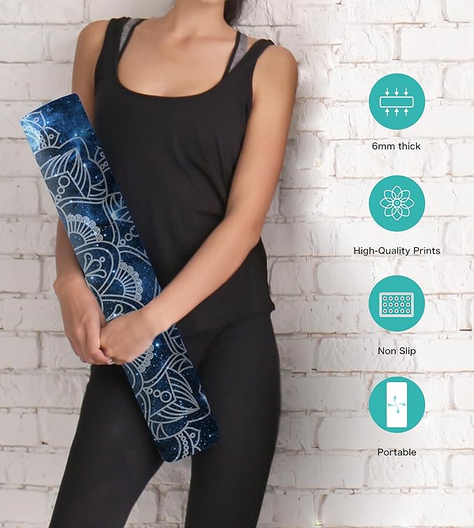 Non Slip Yoga Mat TPE Workout Mat for Men Women, Thick Workout Mat with Carrying Strap, Fitness Mats for Exercise, Yoga, Fitness, Pilates, Floor Workouts (72" x 24" x 6mm) - Bloomnest