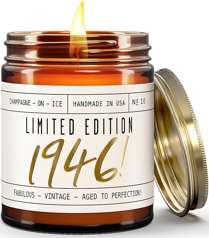 79th Birthday Gifts for Women - 'Limited Edition 1946' Soy Candle, w/Champagne on Ice I 79 Birthday Gifts for Women I 79th Birthday Gift for Her Ideas I 9oz Reusable Jar, 50Hr Burn, Made in USA - Bloomnest