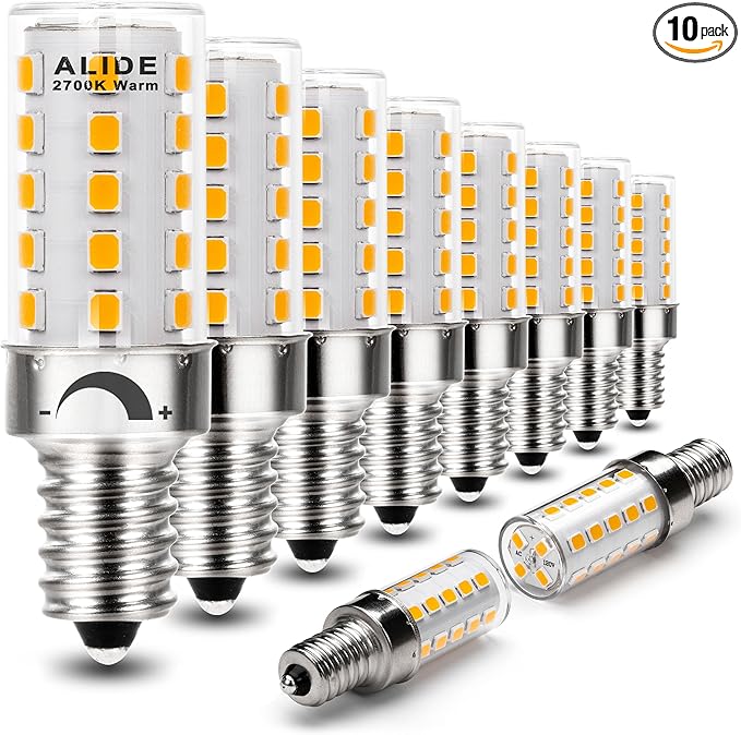 ALIDE E12 Dimmable LED Bulb 5W C7 Light Bulb,Replace 40W E12 Halogen Equivalent,Warm White 2700k T6 Base 110V 120V E12 LED Candelabra Bulbs for Ceiling Fan Chandelier Salt Lamp,450lm,10Pack - Bloomnest