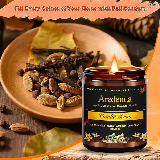 Vanilla Bean Candle - Odor Eliminating Candle | 7oz Soy Candles for Home, Air Freshening & Cozy Vanilla Scent, Odor Fall Candles Gift - Up to 50 Hour Burn time - Bloomnest