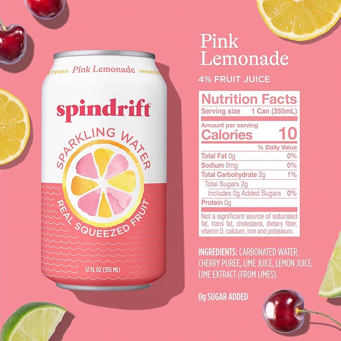 Spindrift Pink Lemonade Can 12 Ounce (Pack of 24) - Bloomnest
