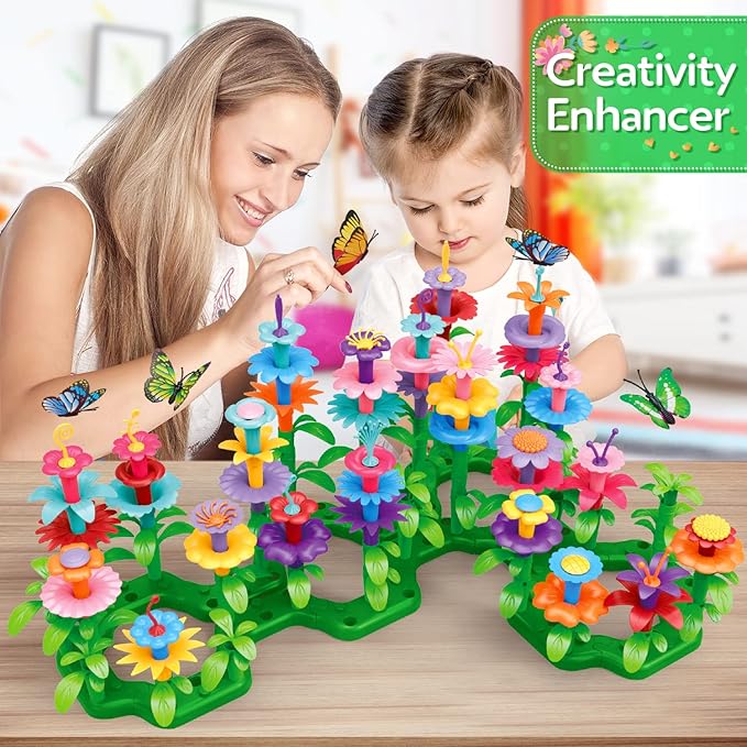 YEEBAY Flower Garden Building Toys for Girls Age 3, 4, 5, 6, 7 Year Old - STEM Gardening Toys for Kids - Stacking Game for Toddlers Play Set - Educational Activity for Preschool (148 PCS) - Bloomnest