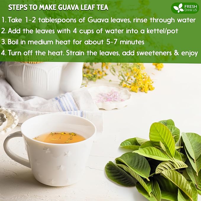 FreshDrinkUS, Premium 50+ Natural Guava Leaves, Whole Dried Leaves, 100% Pure, Natural Guava Loose Leaf Herbal Tea, Non GMO, No Additives, No Caffeine, Vegan - Bloomnest