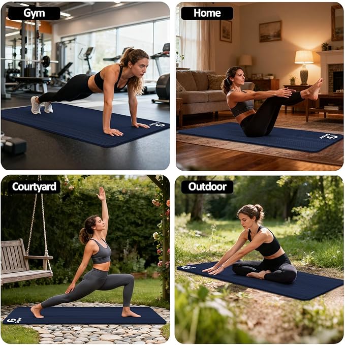 Yoga Mat Non Slip NBR Thick Yoga Mat, 72"L x 32"/24"W x 0.6"/0.4"TH (185cm x 80cm/61cm x 15mm/10mm), Anti-Tear Exercise Mat with Carrying Strap and Bag, Workout Mats for Yoga, Pilates, Floor Exercises - Bloomnest